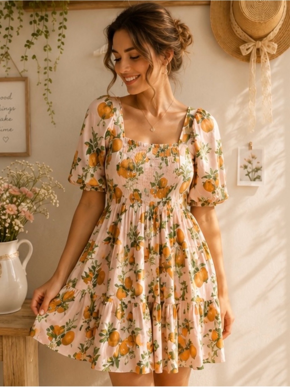Pink Chicken Melissa Dress – Pink Botanical Oranges – Size Small
